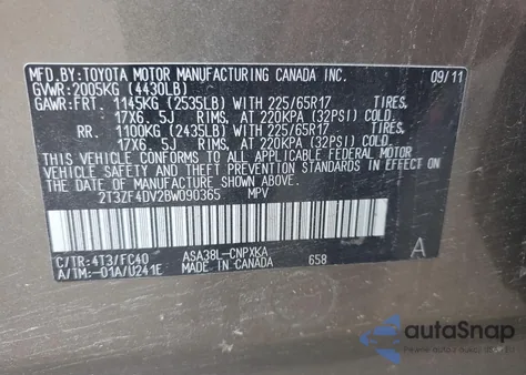 2011 Toyota Rav4 z USA, uszkodzony, nr VIN 2T3ZF4DV2BW090365